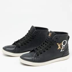 مملوكة مسبقًا حذاء رياضي لوي فيتون جلد نوبوك رصاصي داكن رقعة لوف عنق مرتفع مقاس 36.5