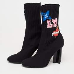 LOUIS VUITTON Stretch Fabric LV Black Heart Sock Ankle Boots 37.5 Black  457055