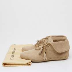 Louis Vuitton Beige Embossed Monogram Suede Lace Up Sneakers Size 37