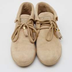 Louis Vuitton Beige Embossed Monogram Suede Lace Up Sneakers Size 37