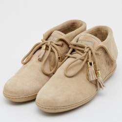 Louis Vuitton Beige Embossed Monogram Suede Lace Up Sneakers Size 37