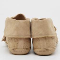 Louis Vuitton Beige Embossed Monogram Suede Lace Up Sneakers Size 37