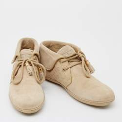 Louis Vuitton Beige Embossed Monogram Suede Lace Up Sneakers Size 37