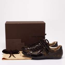 مملوكة مسبقًا حذاء رياضي لوي فيتون كانفاس مونوغرامي وجلد بني لامع برباط مقاس 36.5