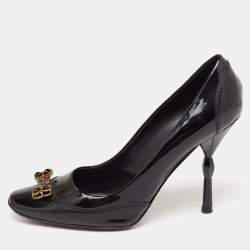 Louis Vuitton Black Patent Leather Embellished Buckle Pumps Size 38