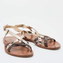 Pre Owned صندل فلات لوي فيتون كانفاس مونوغرامي وجلد بني/ذهبي ميتاليك بسيور مقاس 38