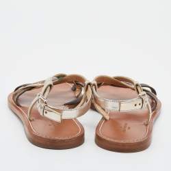 Pre Owned صندل فلات لوي فيتون كانفاس مونوغرامي وجلد بني/ذهبي ميتاليك بسيور مقاس 38