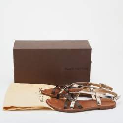 Pre Owned صندل فلات لوي فيتون كانفاس مونوغرامي وجلد بني/ذهبي ميتاليك بسيور مقاس 38