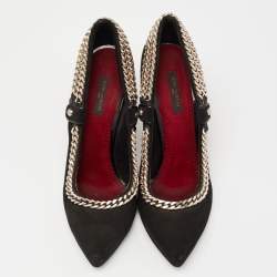 Louis Vuitton  Black Suede Chain Embellished Pointed Toe  Pumps Size 38