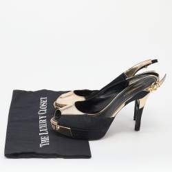 Louis Vuitton Black/Gold Leather And Fabric Ankle Strap Platform Sandals Size 37.5