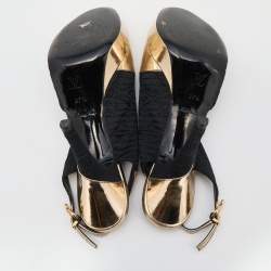 Louis Vuitton Black/Gold Leather And Fabric Ankle Strap Platform Sandals Size 37.5