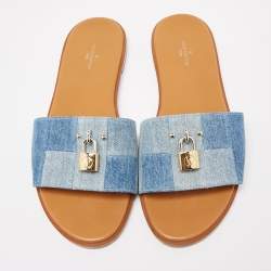 Pre Owned صندل سلايد فلات لوي فيتون لوك ايت دينم أزرق مقاس 39