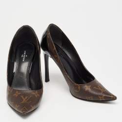 Pre Owned حذاء كعب عالي لوي فيتون شيري  جلد لامع وكانفاس مونوغرامي مقاس 38.5