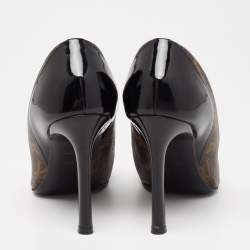 Pre Owned حذاء كعب عالي لوي فيتون شيري جلد لامع وكانفاس مونوغرامي مقاس 38.5