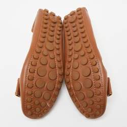 Pre Owned Louis Vuitton Brown Leather Tempting Bow Scrunch Ballet Flats Size 36.5