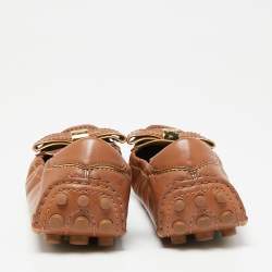 Pre Owned Louis Vuitton Brown Leather Tempting Bow Scrunch Ballet Flats Size 36.5