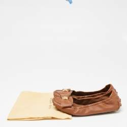 Pre Owned Louis Vuitton Brown Leather Tempting Bow Scrunch Ballet Flats Size 36.5