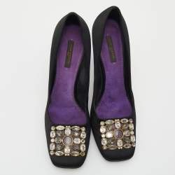 Louis Vuitton Black Satin Crystal Embellished Square Toe Pumps Size 39.5