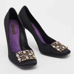 Louis Vuitton Black Satin Crystal Embellished Square Toe Pumps Size 39.5