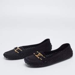 مملوكة مسبقًا حذاء لوفرز أوكسفورد لوي فيتون سويدي أسود مثقب مقاس 37.5