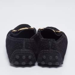 مملوكة مسبقًا حذاء لوفرز أوكسفورد لوي فيتون سويدي أسود مثقب مقاس 37.5