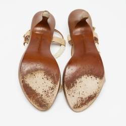 Pre Owned Louis Vuitton White Rope and Leather Cord Sandals Size 38.5