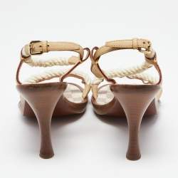 Pre Owned Louis Vuitton White Rope and Leather Cord Sandals Size 38.5