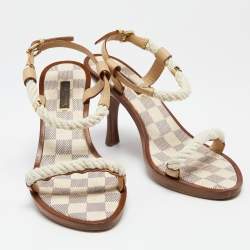 Pre Owned Louis Vuitton White Rope and Leather Cord Sandals Size 38.5