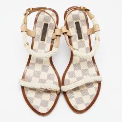 Pre Owned Louis Vuitton White Rope and Leather Cord Sandals Size 38.5