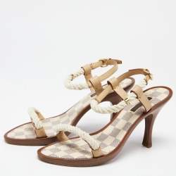 Pre Owned Louis Vuitton White Rope and Leather Cord Sandals Size 38.5