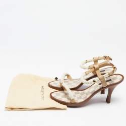 Pre Owned Louis Vuitton White Rope and Leather Cord Sandals Size 38.5