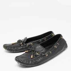 Louis Vuitton Black Monogram Empreinte Leather Gloria Loafers Size 37.5