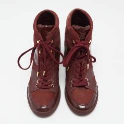 Louis Vuitton Burgundy Leather And Monogram Suede Millenium Sneakers Size 36.5