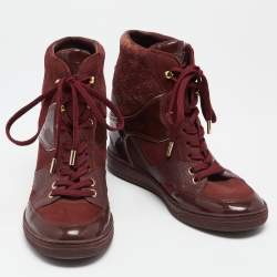 Louis Vuitton Burgundy Leather And Monogram Suede Millenium Sneakers Size 36.5