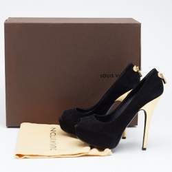Pre Owned Louis Vuitton Black Suede Oh Really! Peep Toe Platform Pumps Size 37
