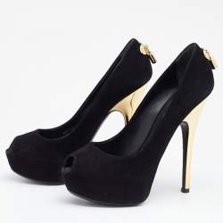 Pre Owned Louis Vuitton Black Suede Oh Really! Peep Toe Platform Pumps Size 37