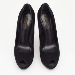 Pre Owned Louis Vuitton Black Suede Oh Really! Peep Toe Platform Pumps Size 37