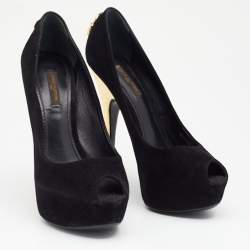 Pre Owned Louis Vuitton Black Suede Oh Really! Peep Toe Platform Pumps Size 37