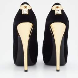 Pre Owned Louis Vuitton Black Suede Oh Really! Peep Toe Platform Pumps Size 37