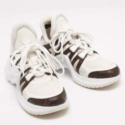 Louis Vuitton Off-White/Brown Mesh and Monogram Coated Canvas Archlight Low-Top Sneakers Size 36.5