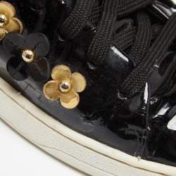 Pre Owned حذاء رياضي لوي فيتون فرونت رو جلد أسود لامع مزخرف ورد بعنق منخفض مقاس 40