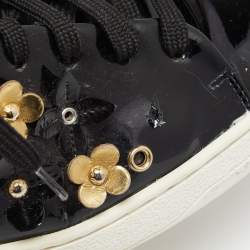 Pre Owned حذاء رياضي لوي فيتون فرونت رو جلد أسود لامع مزخرف ورد بعنق منخفض مقاس 40