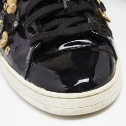 Pre Owned حذاء رياضي لوي فيتون فرونت رو جلد أسود لامع مزخرف ورد بعنق منخفض مقاس 40