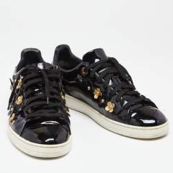 Pre Owned حذاء رياضي لوي فيتون فرونت رو جلد أسود لامع مزخرف ورد بعنق منخفض مقاس 40