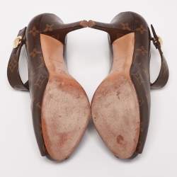 مملوكة مسبقًا حذاء كعب عالي لوي فيتون ريتوال ماري جين كانفاس بني مونوغرامي مقدمة مفتوحة مقاس 36