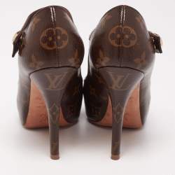 مملوكة مسبقًا حذاء كعب عالي لوي فيتون ريتوال ماري جين كانفاس بني مونوغرامي مقدمة مفتوحة مقاس 36