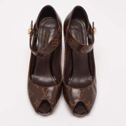 مملوكة مسبقًا حذاء كعب عالي لوي فيتون ريتوال ماري جين كانفاس بني مونوغرامي مقدمة مفتوحة مقاس 36