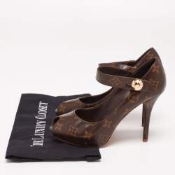 مملوكة مسبقًا حذاء كعب عالي لوي فيتون ريتوال ماري جين كانفاس بني مونوغرامي مقدمة مفتوحة مقاس 36