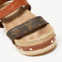  Louis Vuitton Brown Monogram Canvas and Leather Timelapse Espadrille Sandals Size 36.5
