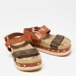  Louis Vuitton Brown Monogram Canvas and Leather Timelapse Espadrille Sandals Size 36.5